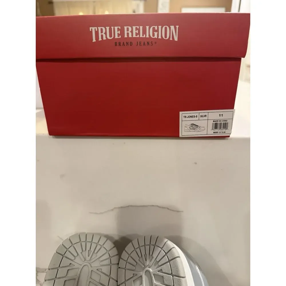 True Religion Jones Silver Patent Leather LowTop Mens Size 11 Sneaker Shoes New